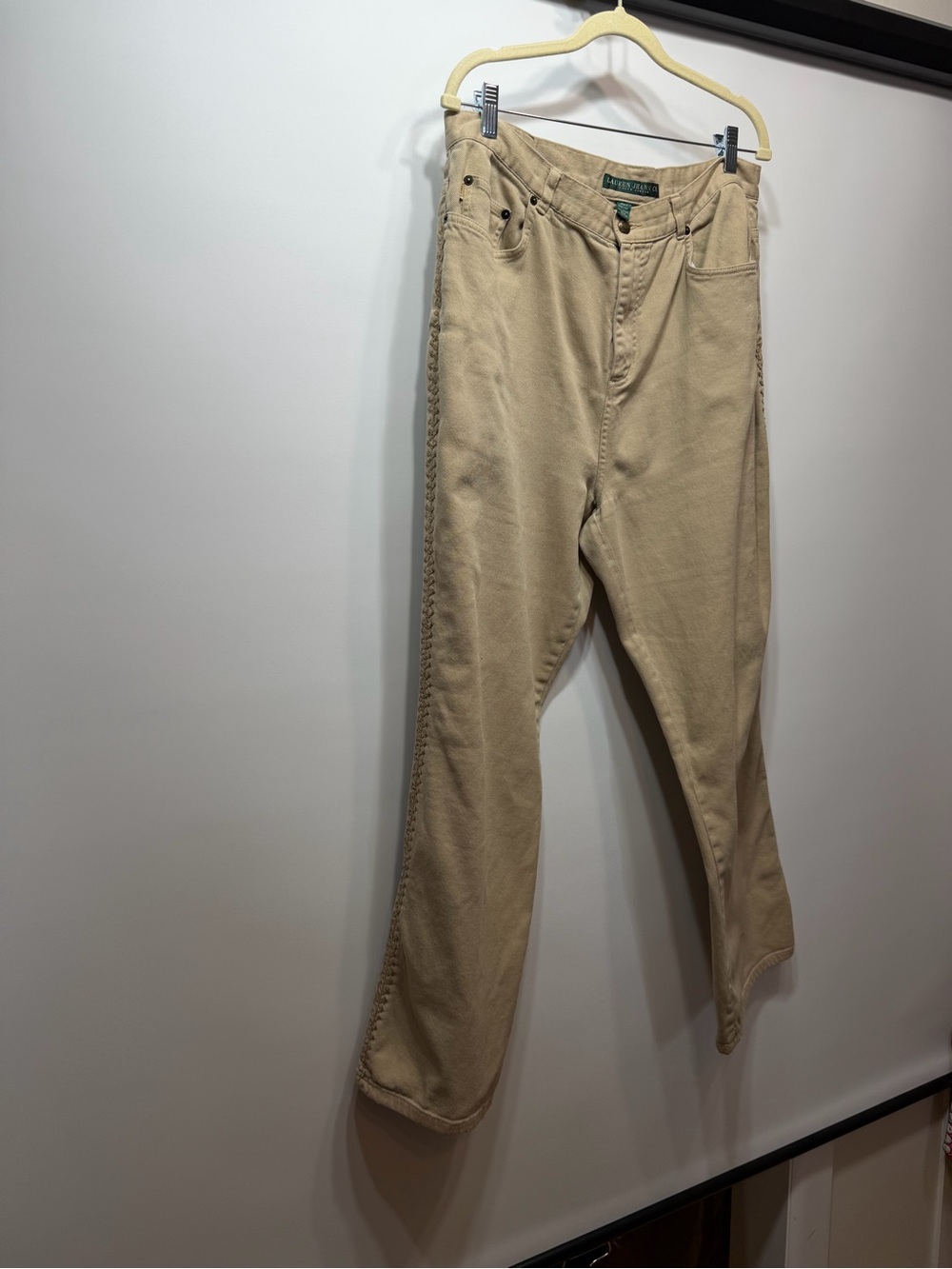 Lauren Ralph Lauren Jeans 14W Tan Braided Side Detail Straight Leg Pants - Picture 4 of 16